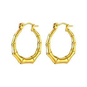 Statement Bamboo Hoops – Gold-plated stainless steel earrings for women.